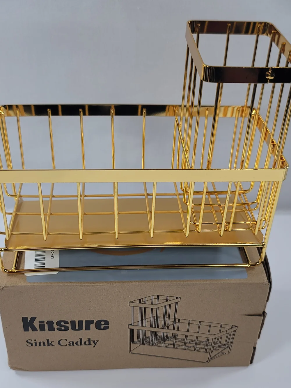 Gold Tone Sink Caddy Organizer with High Brush Holder Kitchen Countertop